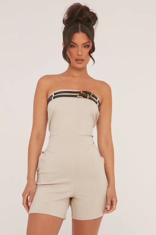 Beige Bandeau Belt Detail Playsuit - Dolly sold by Rebellious Fashion