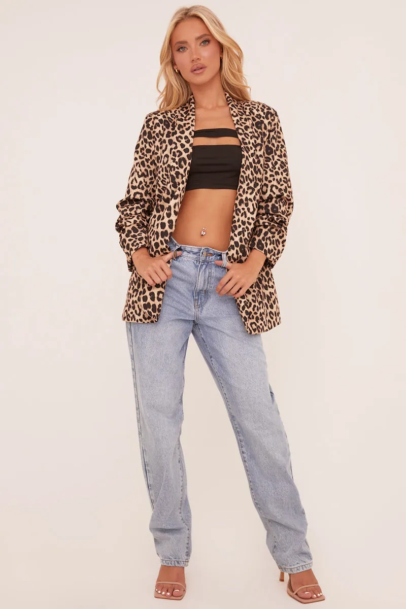 Brown Leopard Print Ruched Sleeves Oversized Blazer - Xavier sold by Rebellious Fashion product image thumbnail 3