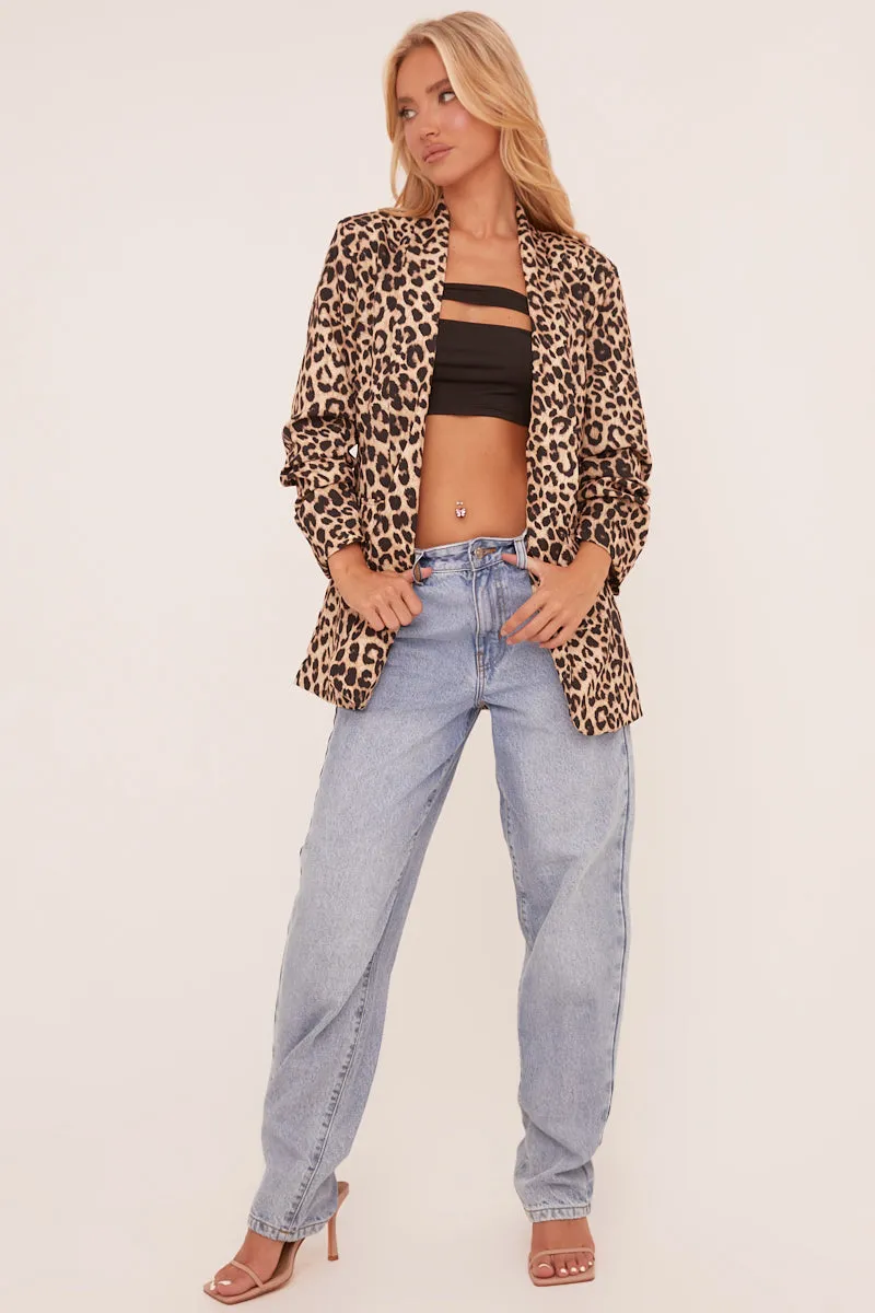 Brown Leopard Print Ruched Sleeves Oversized Blazer - Xavier sold by Rebellious Fashion product image thumbnail 2