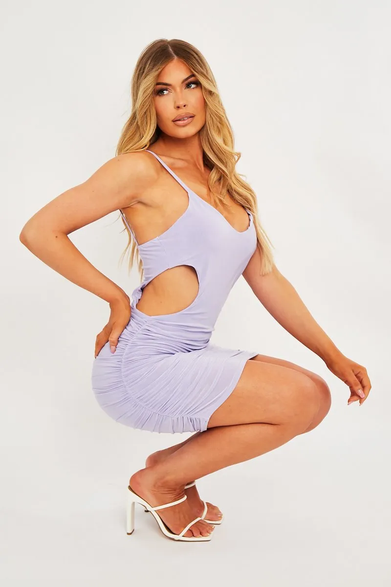 Lilac Slinky Side Cut Out Strappy Mini Dress - Elza sold by Rebellious Fashion product image thumbnail 2