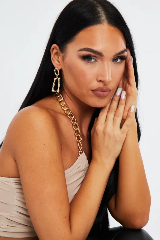 Gold Rectangle Earrings - Rooha sold by Rebellious Fashion