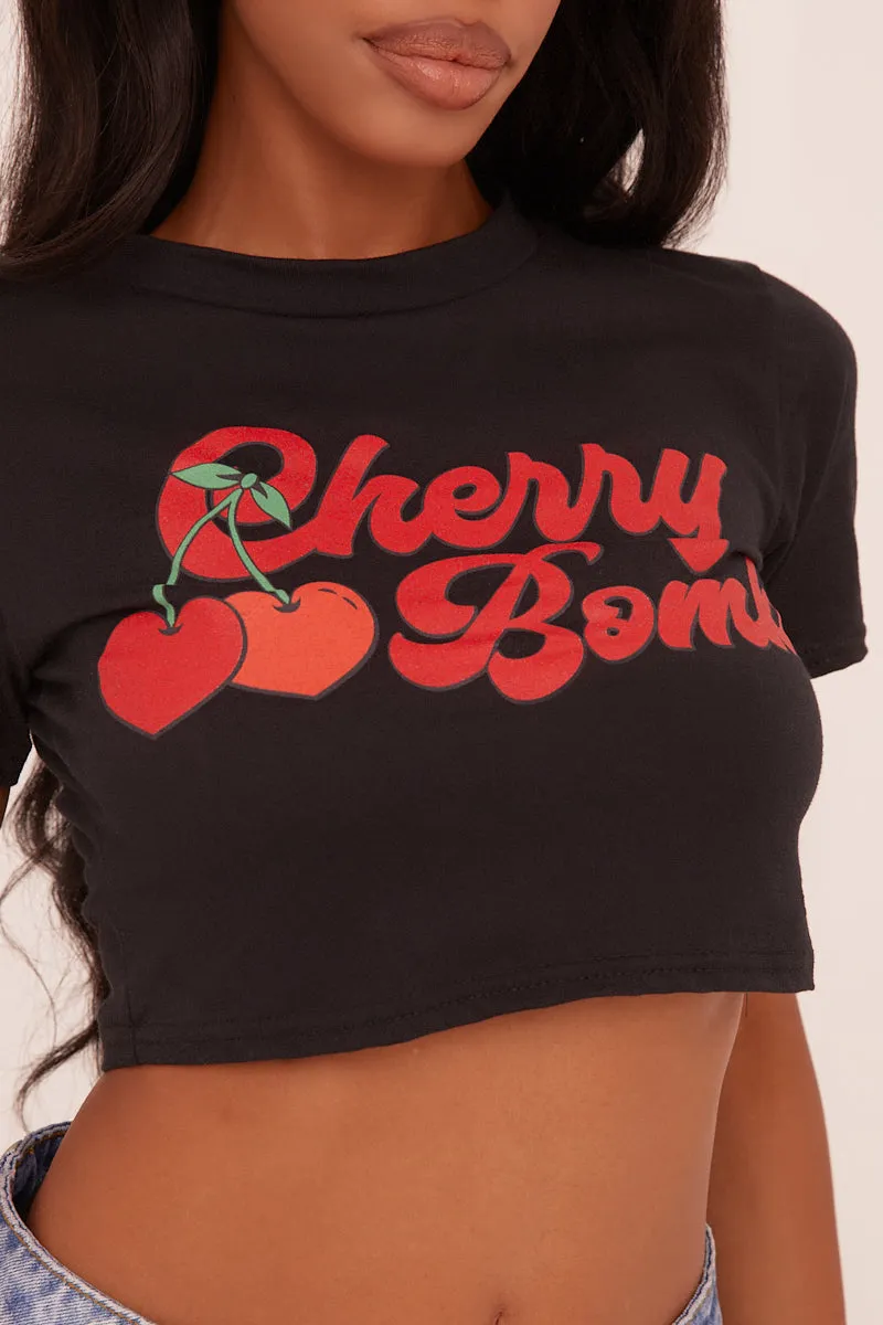 Black Graphic Print Cropped T-shirt - Jayden sold by Rebellious Fashion product image thumbnail 3