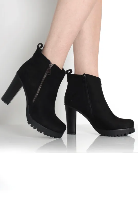 Tanya Black Suede Heeled Boot sold by Rebellious Fashion