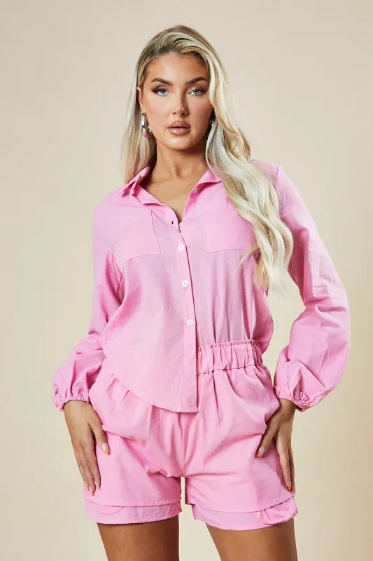 Pink Oversized Shirt & Shorts Co-ord Set - Kalina sold by Rebellious Fashion