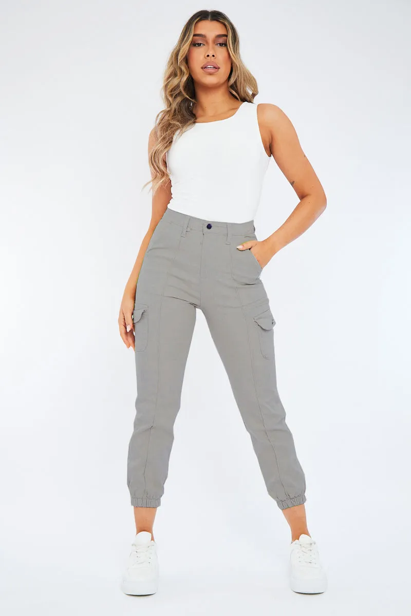 Light Grey Cuffed Cargo Trousers - Genesis sold by Rebellious Fashion