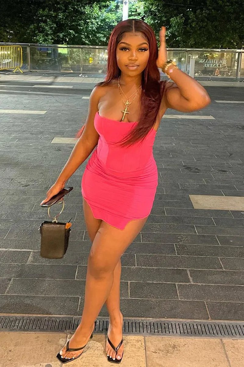 Hot Pink Strapless Boned Corset Mini Dress - Amber sold by Rebellious Fashion product image thumbnail 5