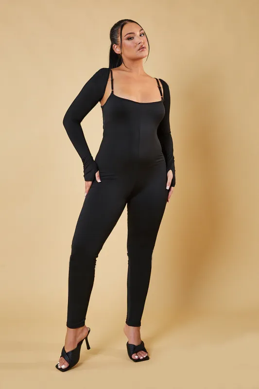 Black Two Piece Long Sleeve Jumpsuit - Ella sold by Rebellious Fashion