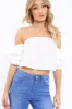 White Bardot Ruched Sleeve Crop Top - Corinne sold by Rebellious Fashion