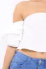 White Bardot Ruched Sleeve Crop Top - Corinne sold by Rebellious Fashion