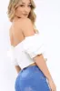 White Bardot Ruched Sleeve Crop Top - Corinne sold by Rebellious Fashion