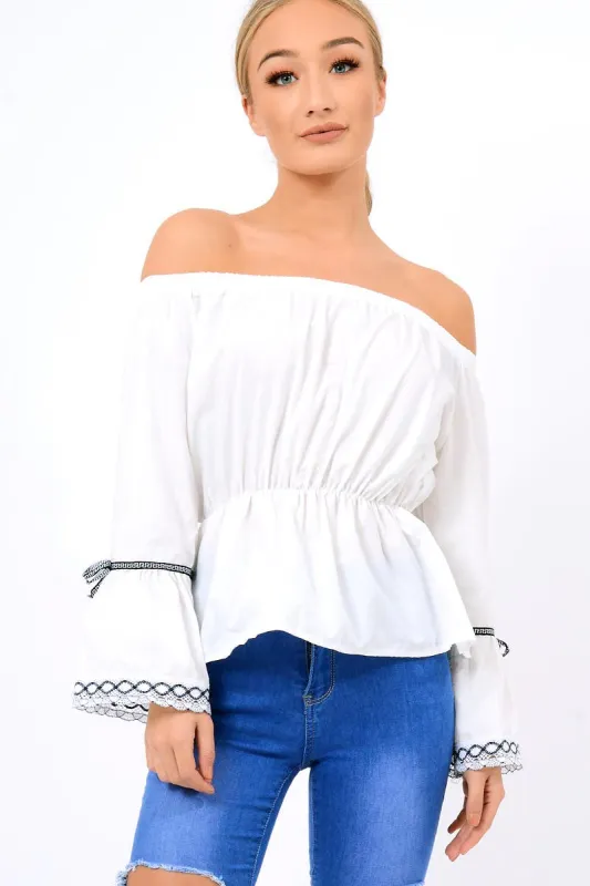 White Bardot Bell Sleeve Top - Kenzie sold by Rebellious Fashion