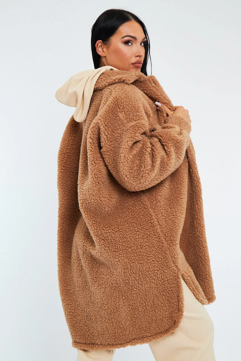 Camel Pocket Front Teddy Shacket - Ozie sold by Rebellious Fashion product image thumbnail 3