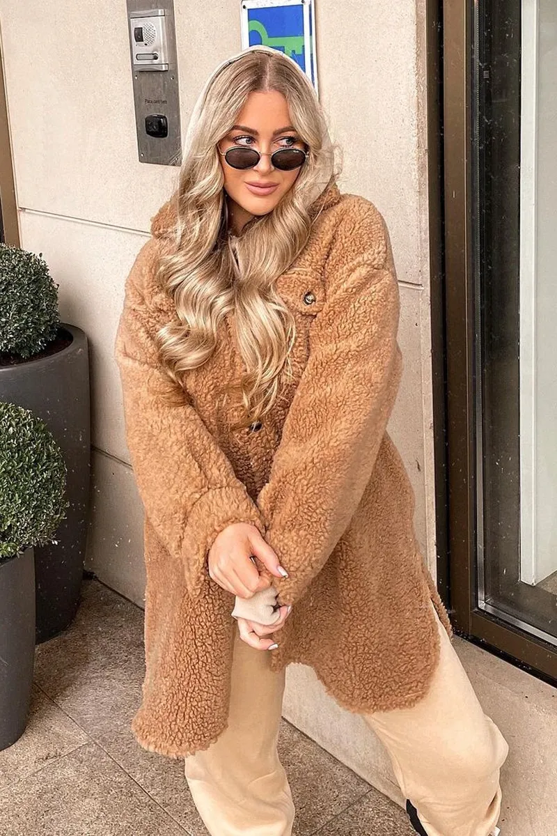 Camel Pocket Front Teddy Shacket - Ozie sold by Rebellious Fashion