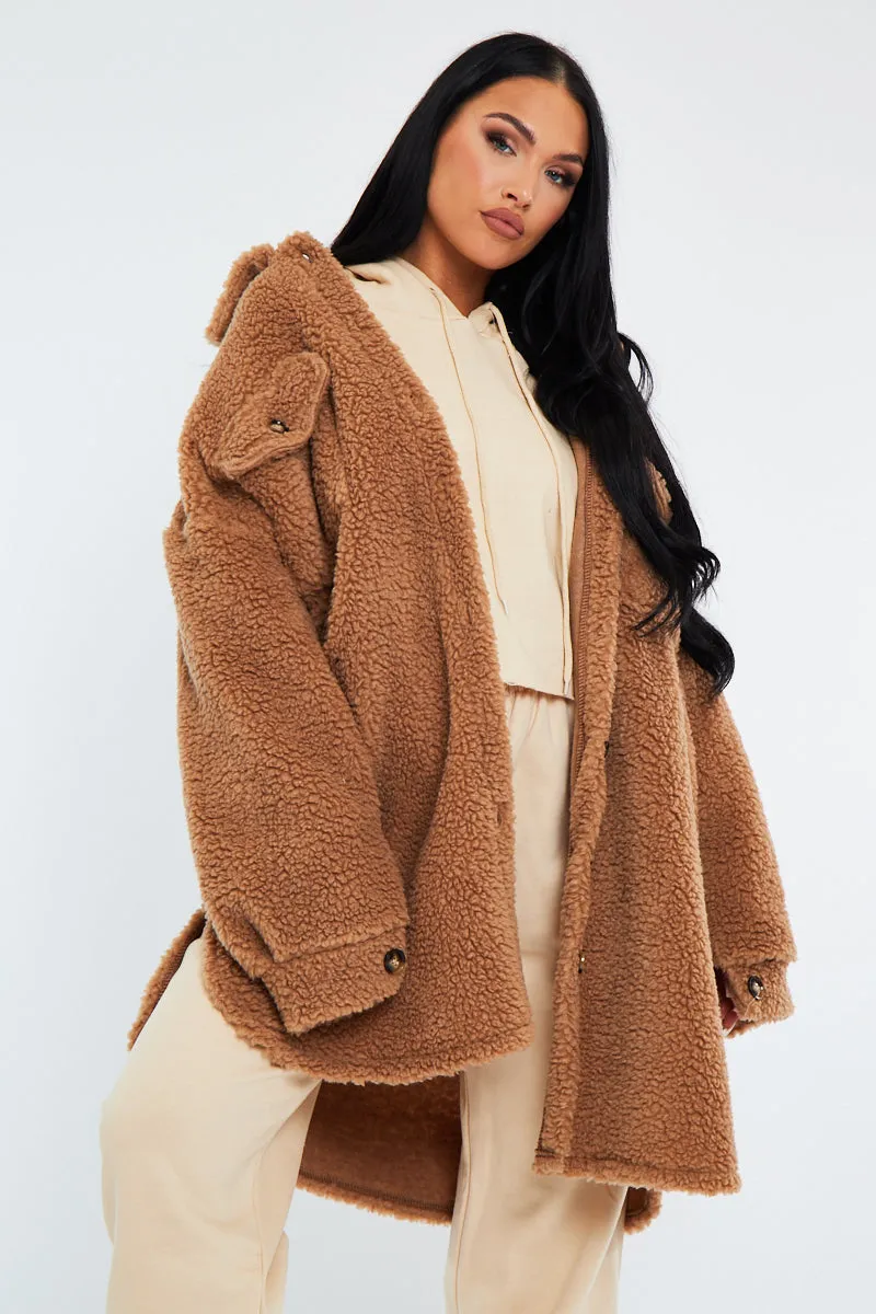 Camel Pocket Front Teddy Shacket - Ozie sold by Rebellious Fashion product image thumbnail 5