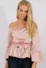 Pink Silk Bardot Bell Sleeves Top - Fawn sold by Rebellious Fashion