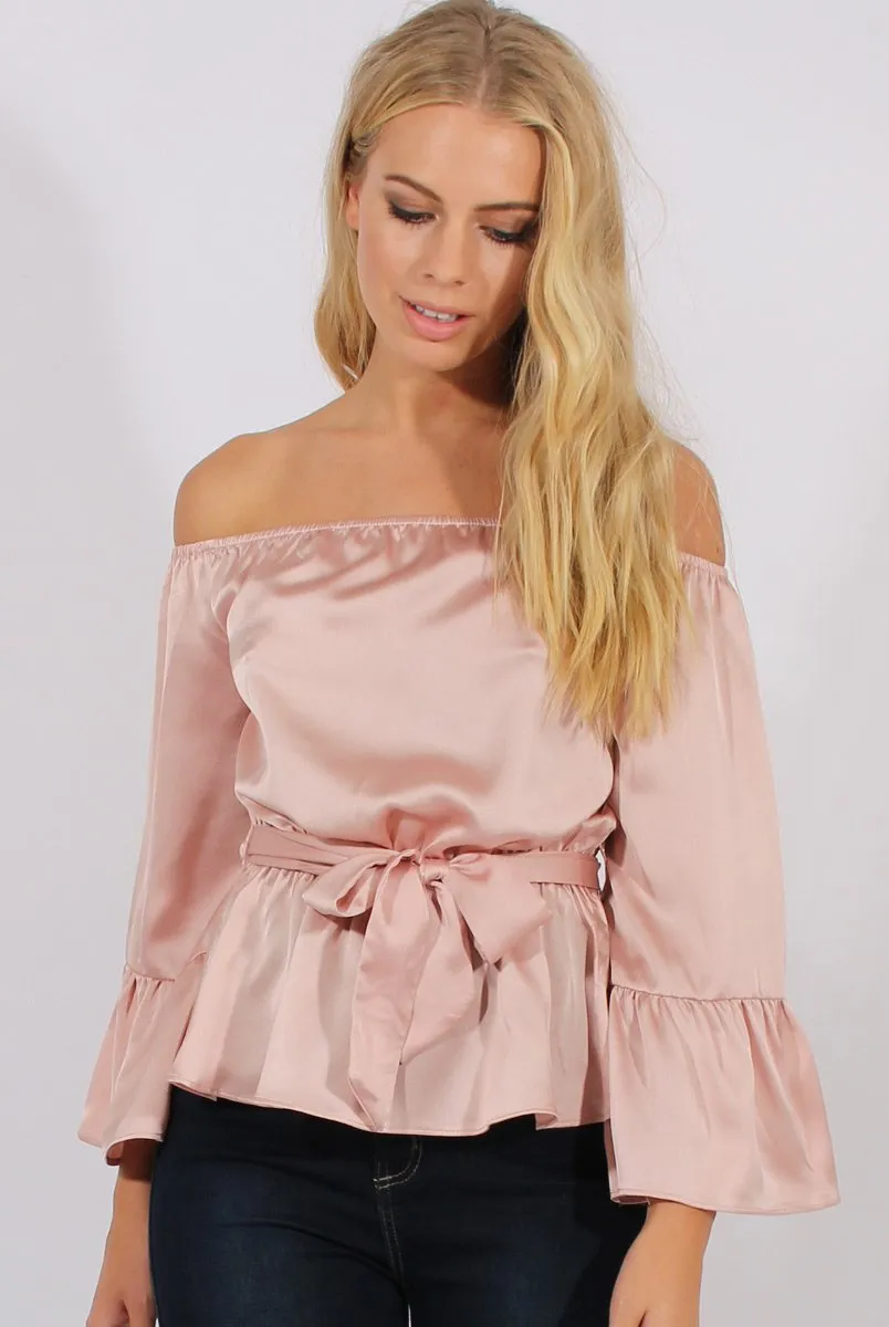 Pink Silk Bardot Bell Sleeves Top - Fawn sold by Rebellious Fashion product image thumbnail 2