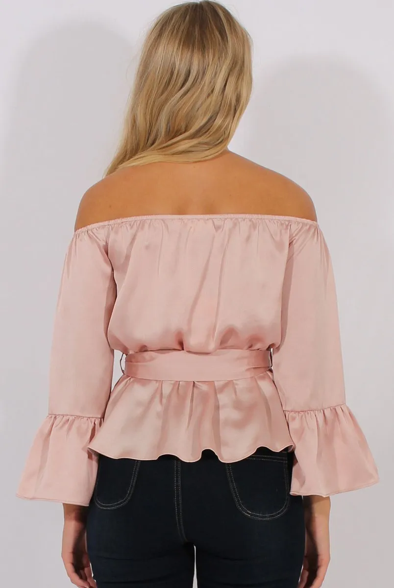 Pink Silk Bardot Bell Sleeves Top - Fawn sold by Rebellious Fashion product image thumbnail 3