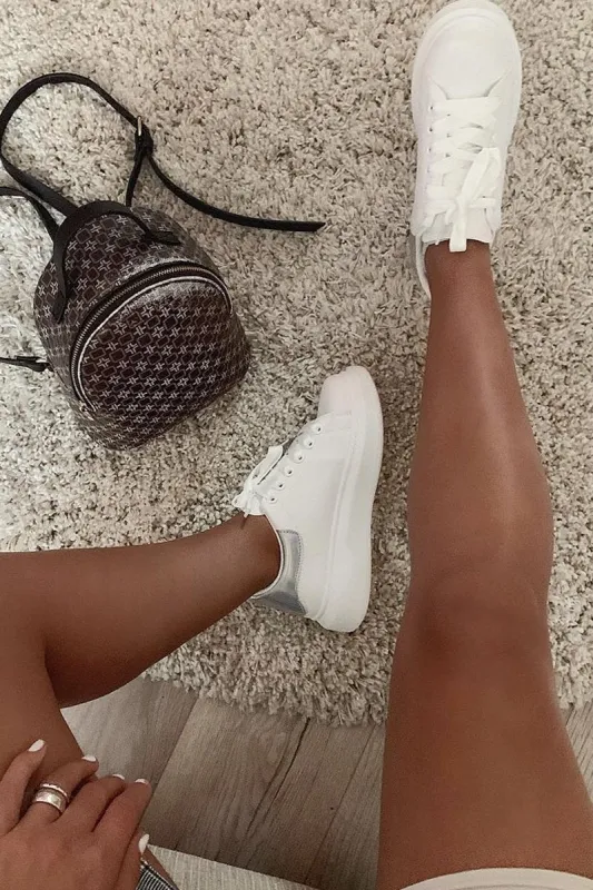 White Silver Holographic Insert Chunky Sole Trainers - Yuki sold by Rebellious Fashion