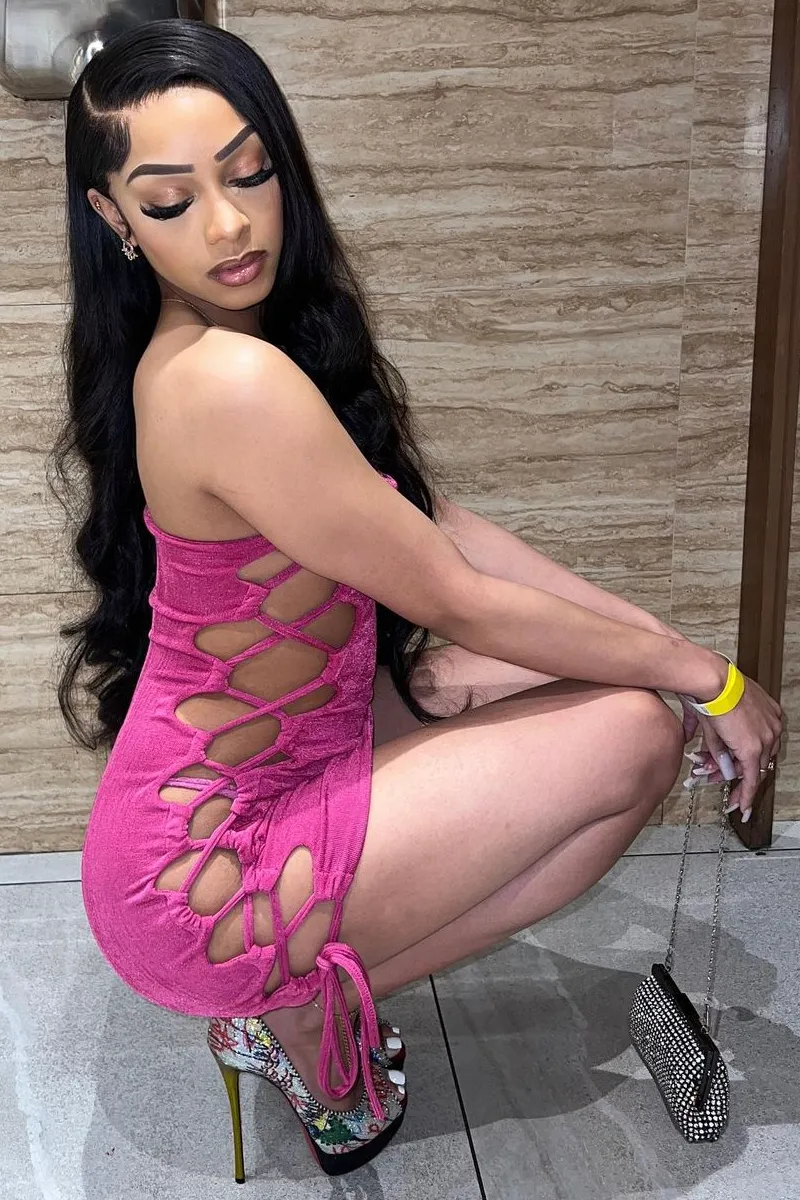 Hot Pink Lace Up Side Acetate Slinky Mini Dress - Alexis sold by Rebellious Fashion product image thumbnail 4