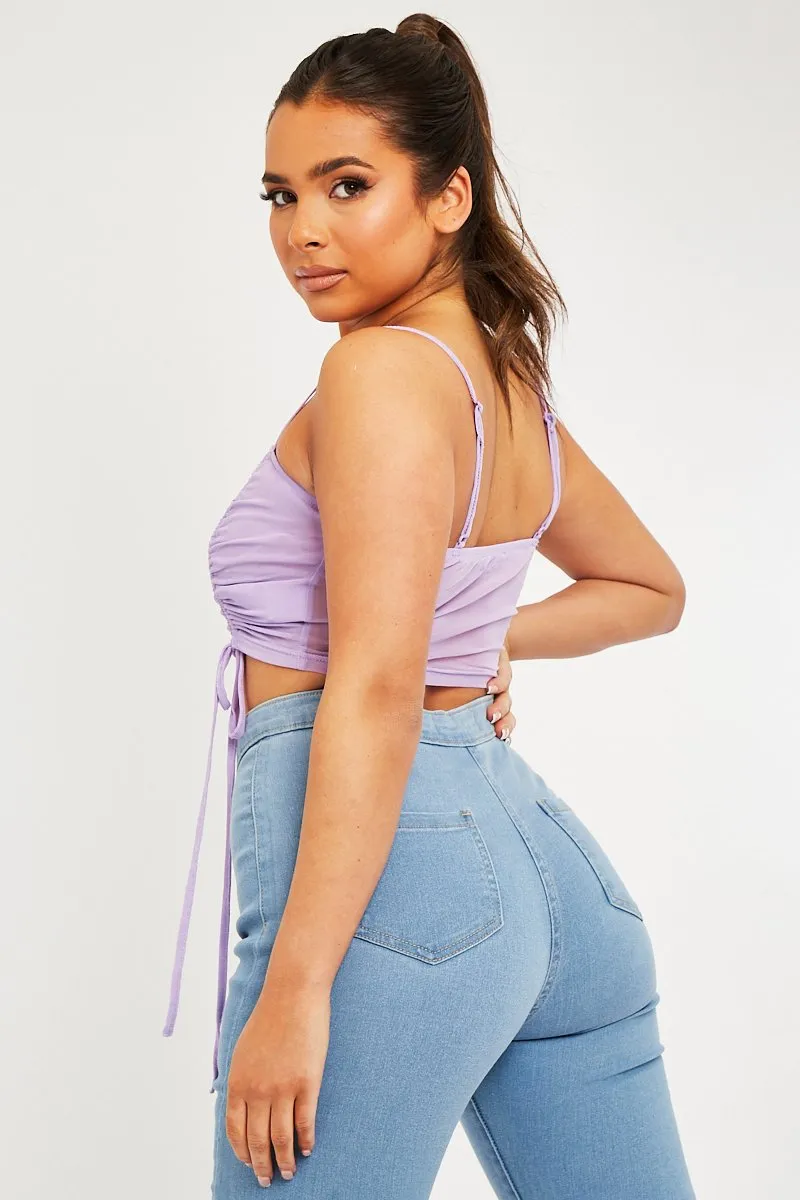 Lilac Mesh Ruched Square Neck Crop Top - Leyna sold by Rebellious Fashion product image thumbnail 4