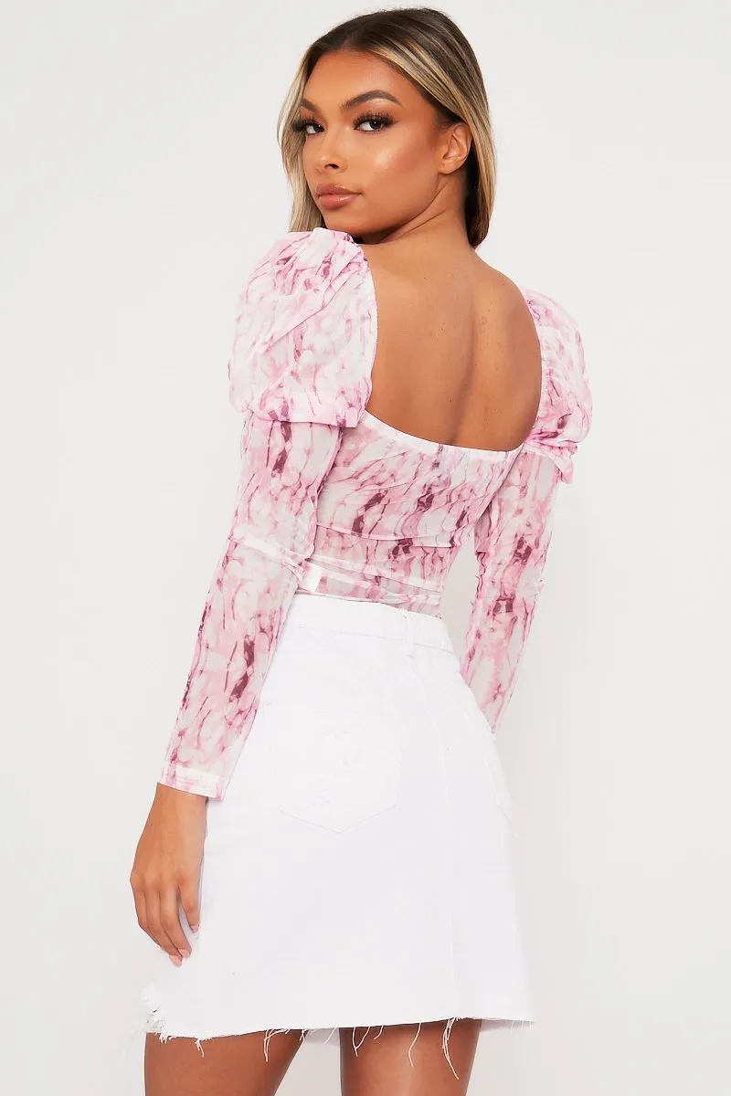 Pink Marble Puff Sleeve Bodysuit - Deana sold by Rebellious Fashion product image thumbnail 3