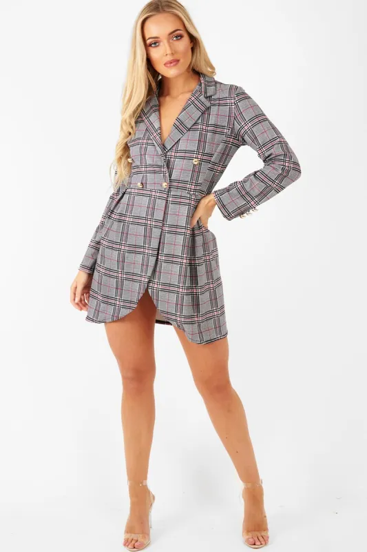 Red Black Check Wrap Blazer Dress - Emry sold by Rebellious Fashion