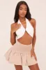 Beige Shirring Detail Puffball Mini Skirt - Gracen sold by Rebellious Fashion