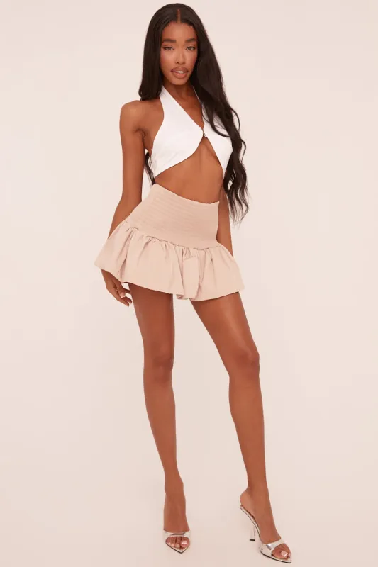 Beige Shirring Detail Puffball Mini Skirt - Gracen sold by Rebellious Fashion