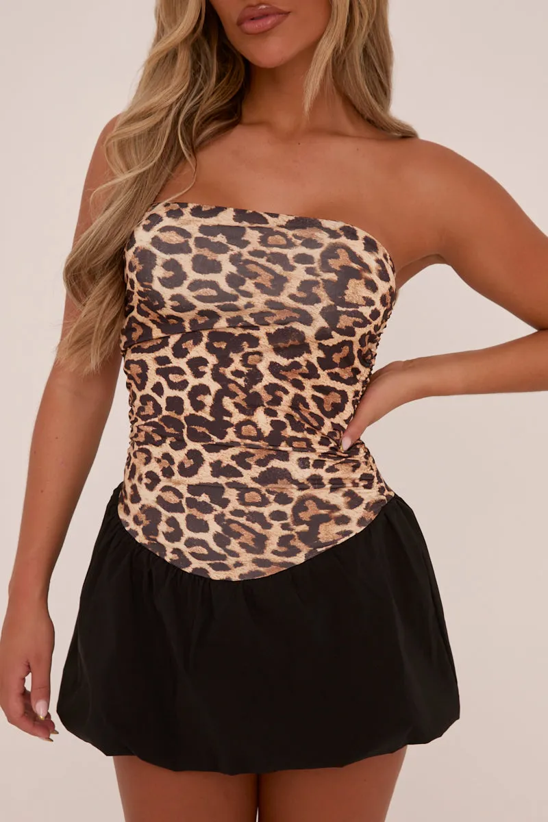 Black Leopard Print Puffball Shoulder Tie Mini Dress - Rebbeca sold by Rebellious Fashion product image thumbnail 4