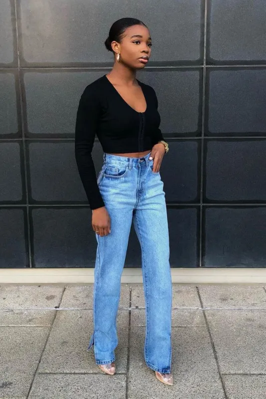 Black Ribbed Hook Fastening Crop Top - Piper sold by Rebellious Fashion