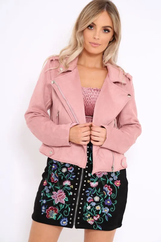 Pink Suedette Biker Jacket - Rachel sold by Rebellious Fashion