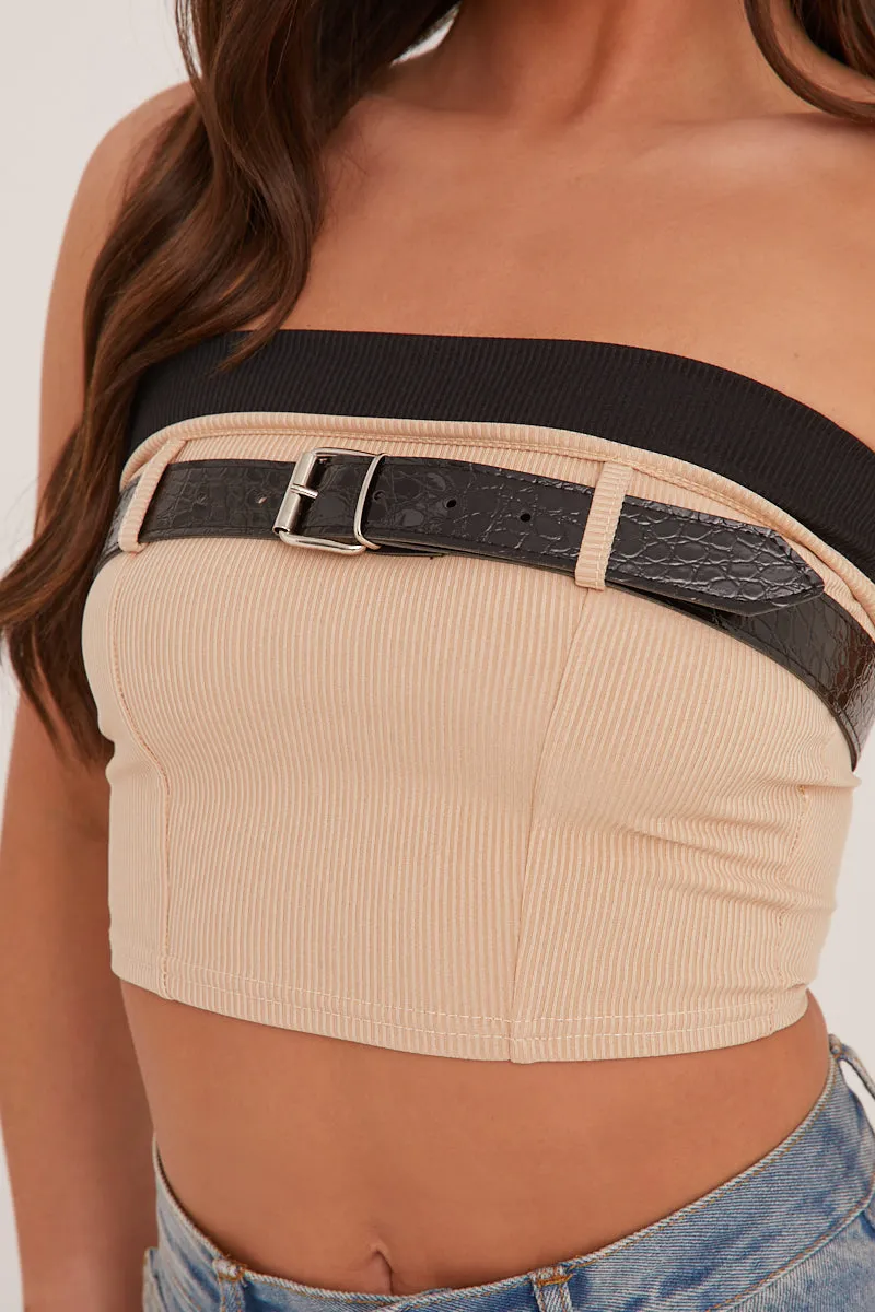 Stone Rib Knit Belt Detail Bandeau Cropped Top - Dela sold by Rebellious Fashion product image thumbnail 3