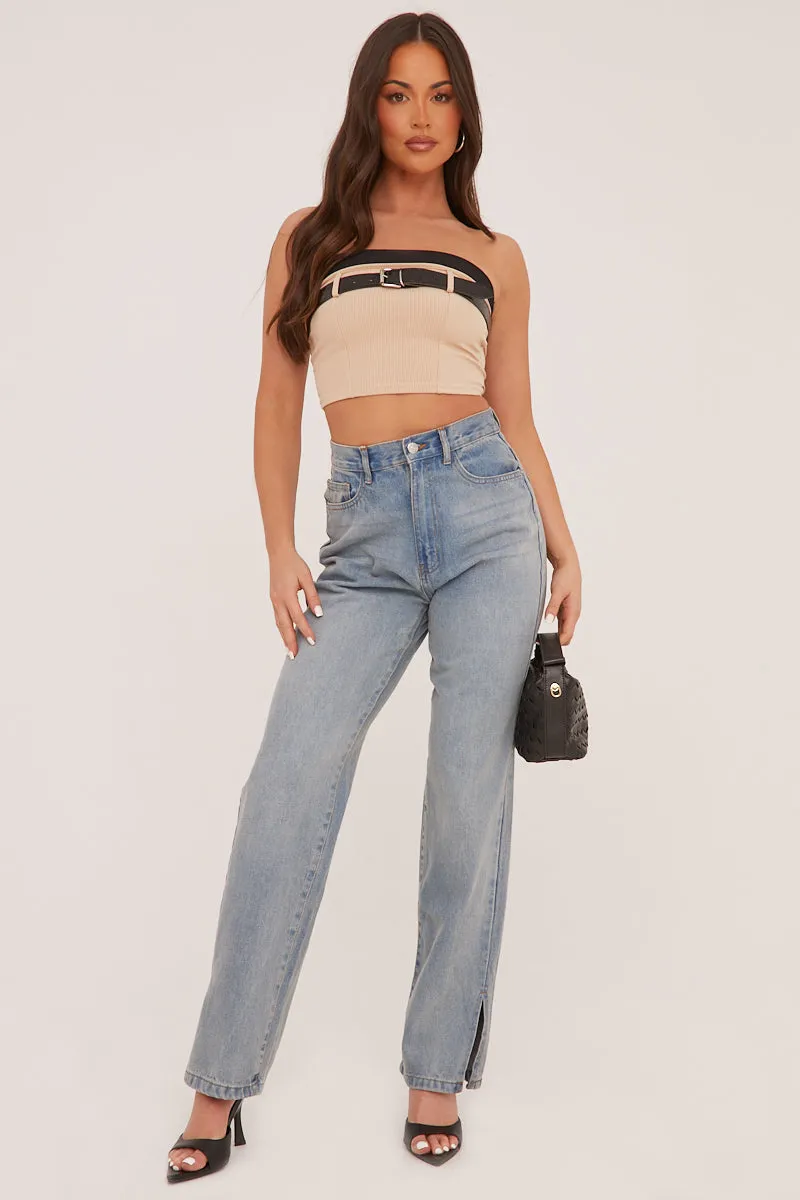 Stone Rib Knit Belt Detail Bandeau Cropped Top - Dela sold by Rebellious Fashion product image thumbnail 2