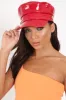 Red PU Baker Boy Hat - Jenise sold by Rebellious Fashion