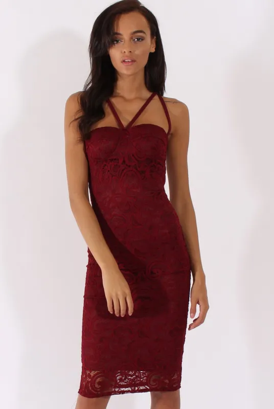 Wine Lace Harness Midi Dress - Elspeth sold by Rebellious Fashion