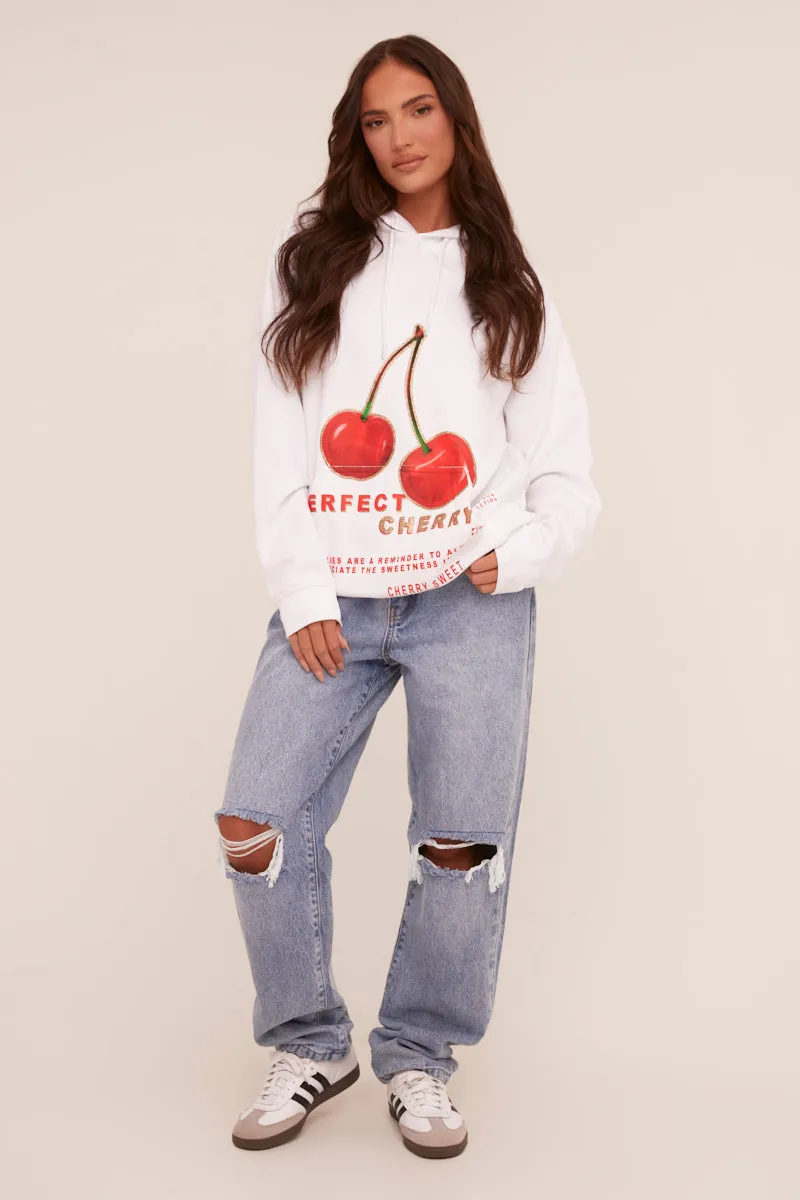 White Cherry Print Oversized Hoodie - Molly sold by Rebellious Fashion product image thumbnail 2