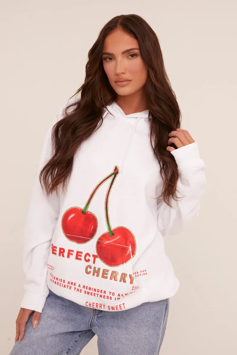 White Cherry Print Oversized Hoodie - Molly sold by Rebellious Fashion