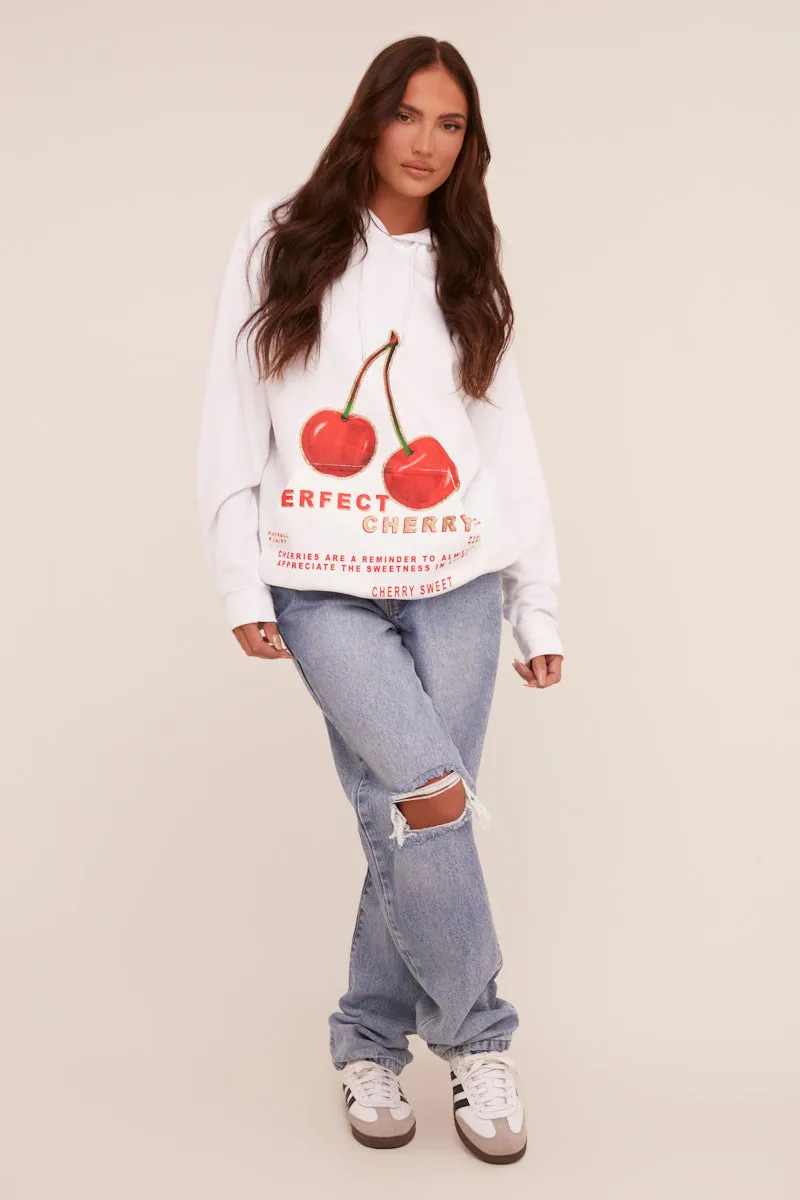 White Cherry Print Oversized Hoodie - Molly sold by Rebellious Fashion product image thumbnail 3