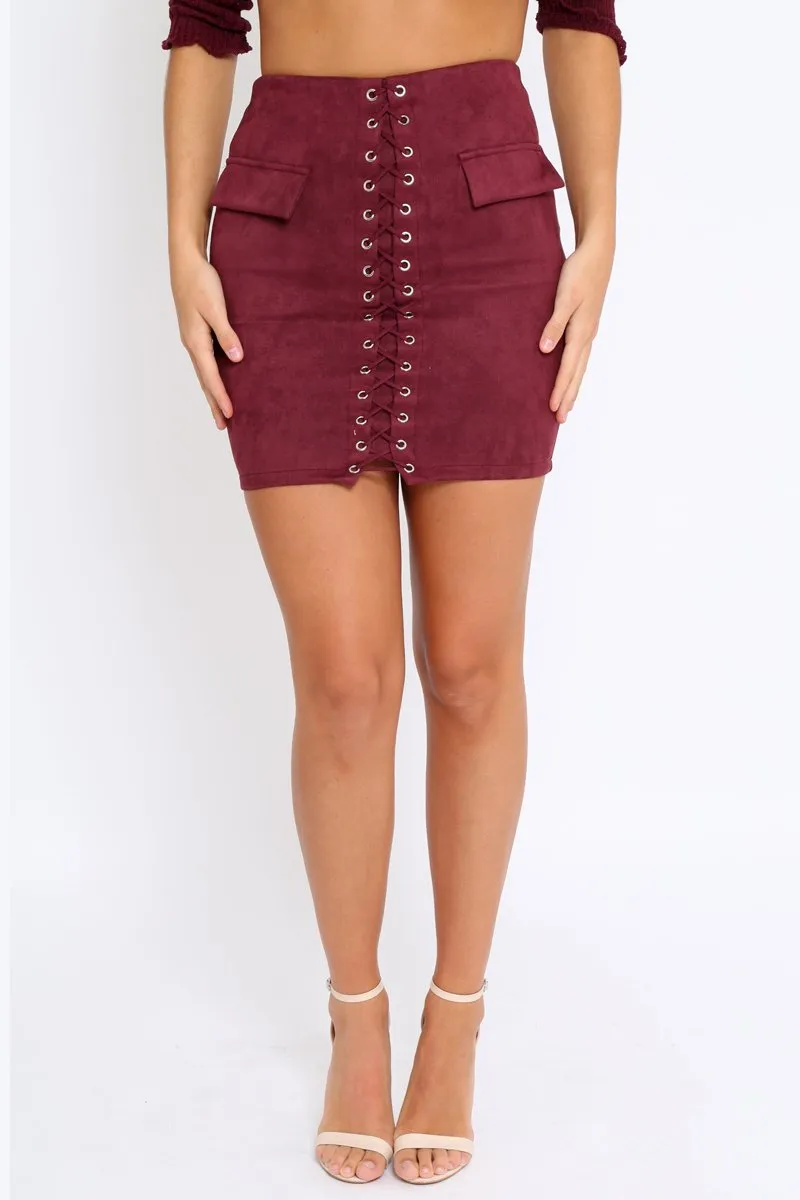 Purple Lace Up Suedette Mini Skirt - Lotty sold by Rebellious Fashion