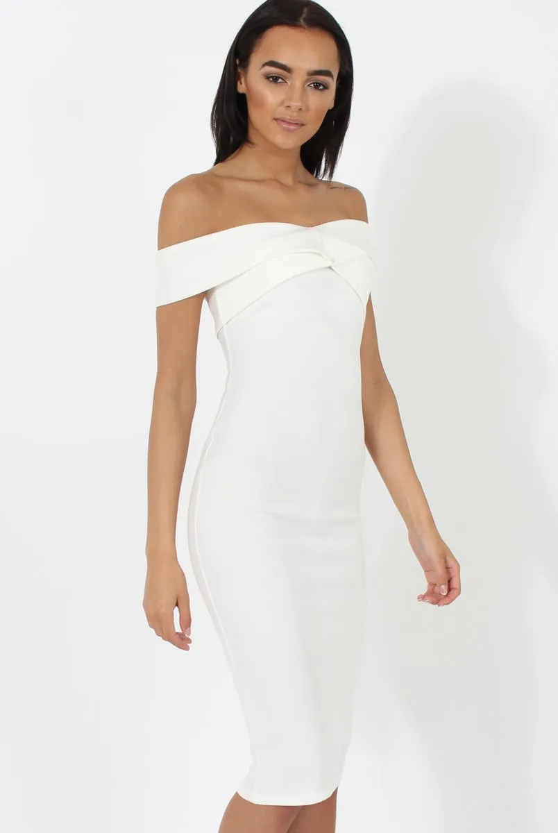 White Bardot Cross Over Detail Midi Dress- China sold by Rebellious Fashion product image thumbnail 3