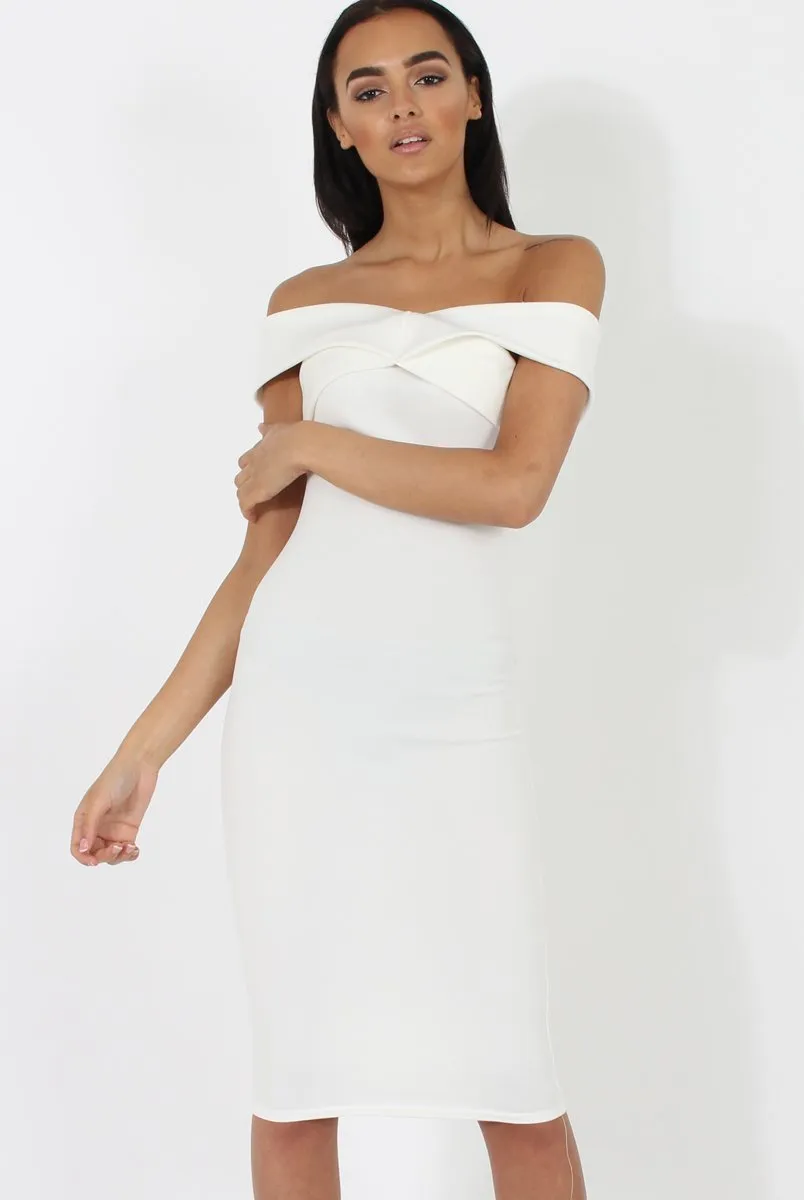White Bardot Cross Over Detail Midi Dress- China sold by Rebellious Fashion