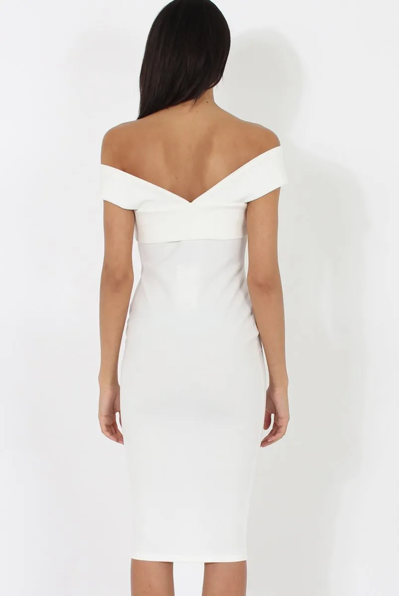White Bardot Cross Over Detail Midi Dress- China sold by Rebellious Fashion product image thumbnail 5
