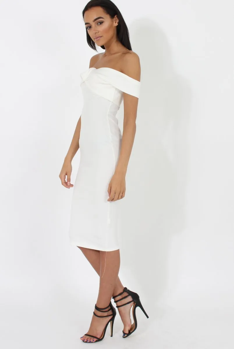 White Bardot Cross Over Detail Midi Dress- China sold by Rebellious Fashion product image thumbnail 4