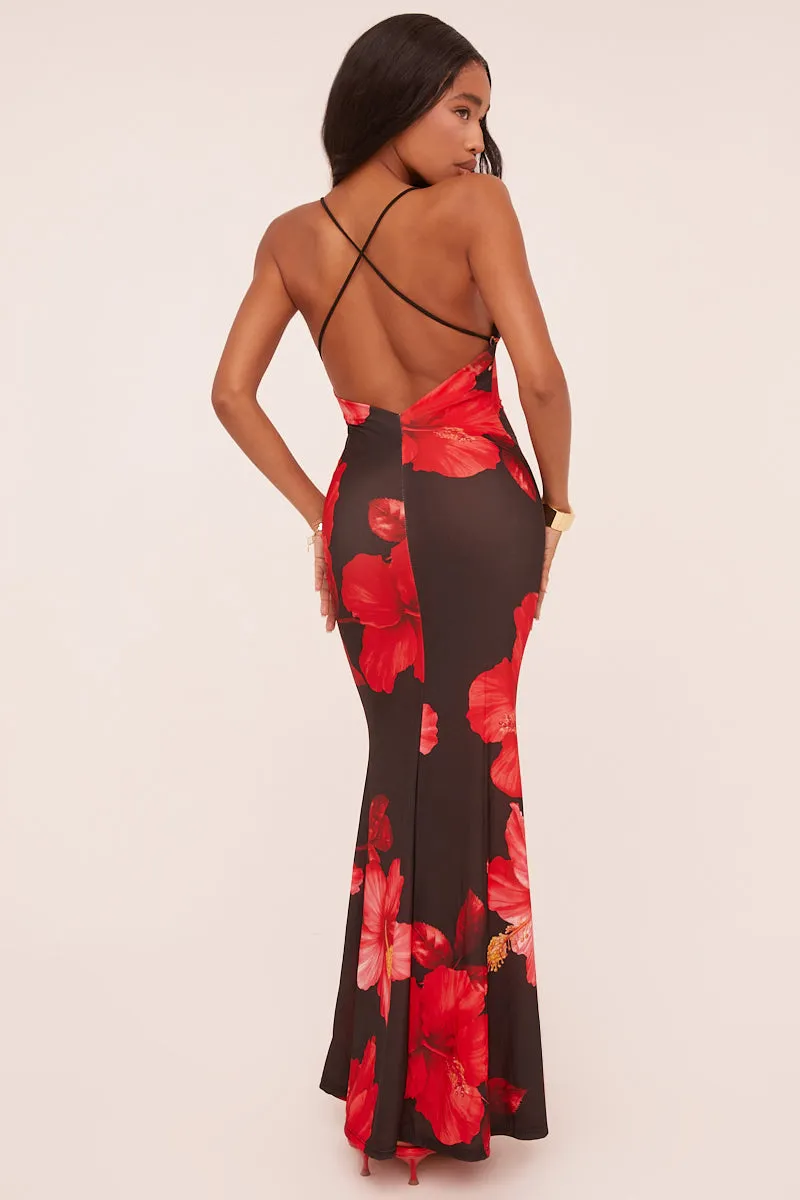 Black Lace Trim Floral Print Maxi Dress - Lelia sold by Rebellious Fashion product image thumbnail 4