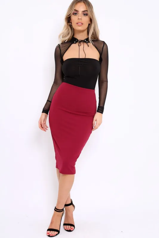 Wine Midi Bodycon Skirt - Tiffy sold by Rebellious Fashion
