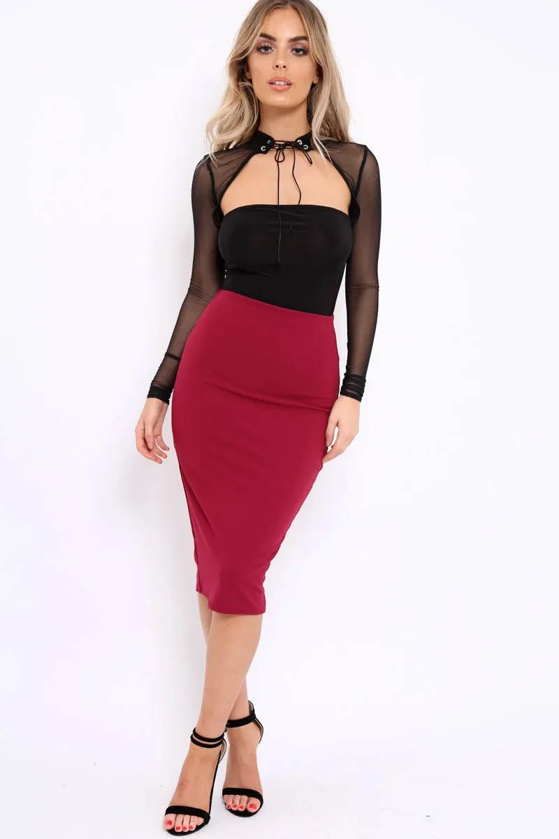 Wine Midi Bodycon Skirt - Tiffy sold by Rebellious Fashion