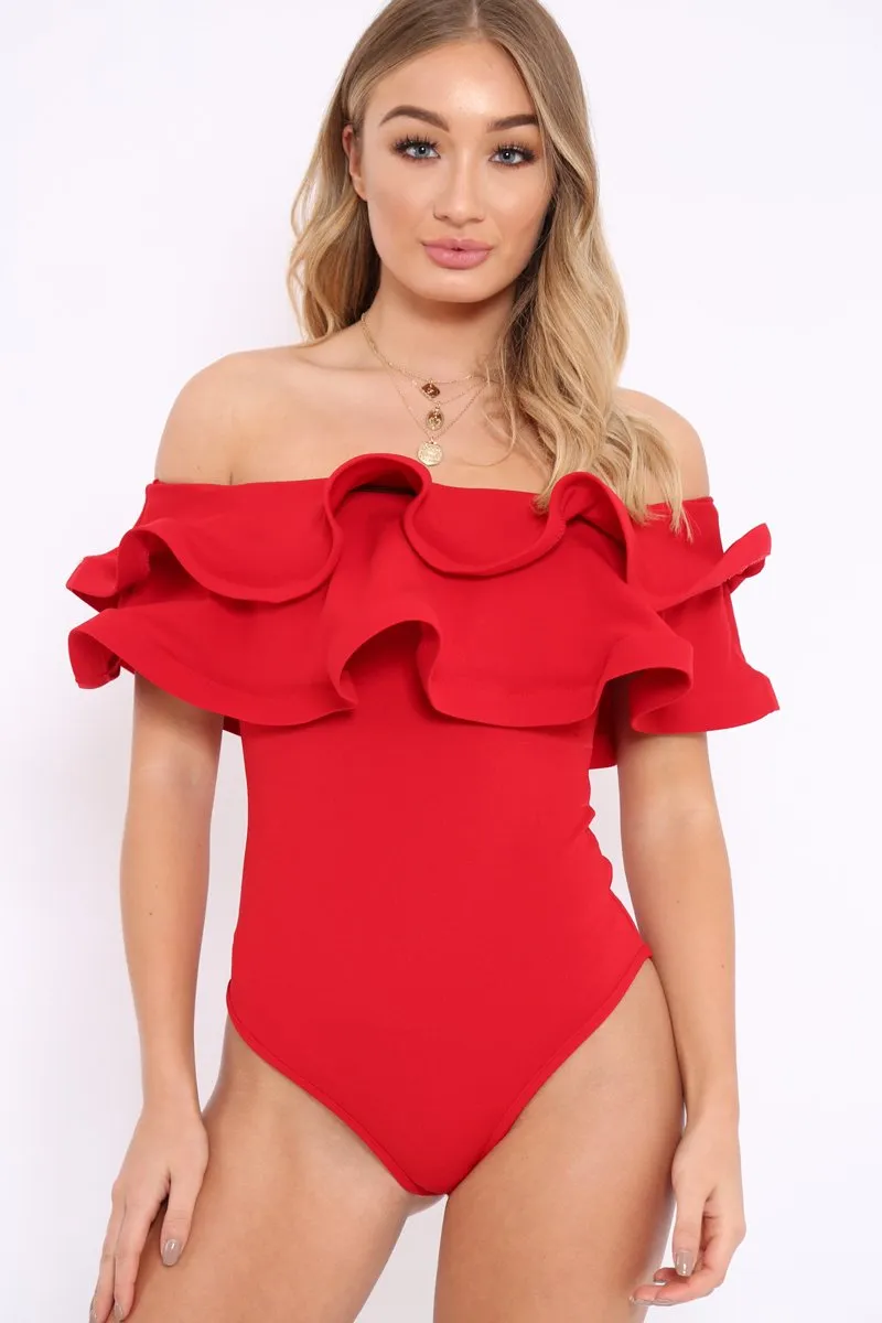 Red Bardot Extreme Frill Bodysuit - Diandra sold by Rebellious Fashion product image thumbnail 2