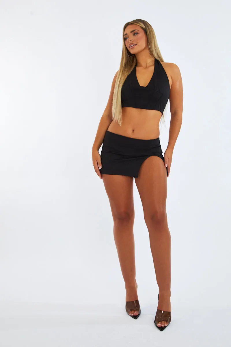 Black Halter Neck Crop Top & Low Rise Micro Mini Skirt - Kai sold by Rebellious Fashion product image thumbnail 4