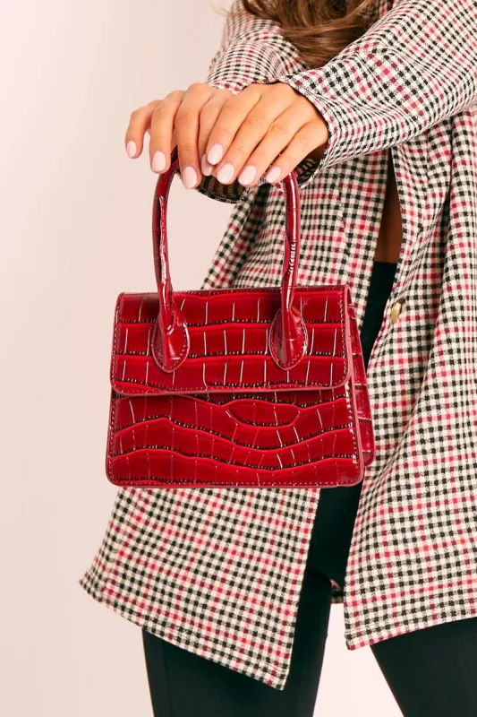 Wine Patent Croc Mini Box Bag - Tynley sold by Rebellious Fashion