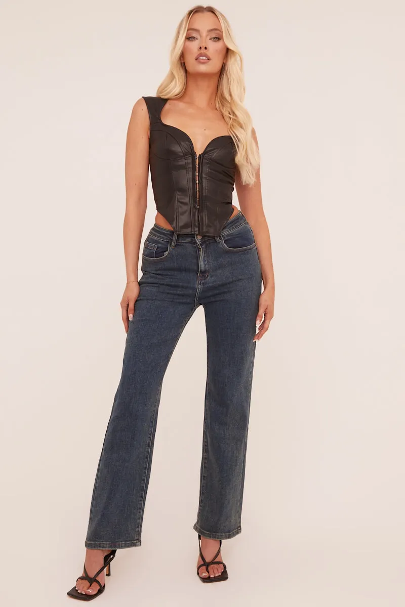 Mid Blue Stretch Hight Waist Straight Leg Jeans - Neona sold by Rebellious Fashion product image thumbnail 2